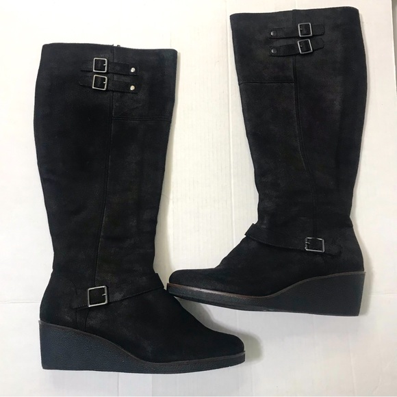 A2 By Aerosoles Shoes - Aerosoles A2 Black Wedge Riding Boots Robin’s Egg Size 12W